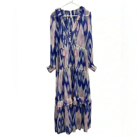 Anthropologie Marais Chiffon Maxi Dress Ruffled Tiers Sheer Tassel Beach Small - Picture 5 of 13